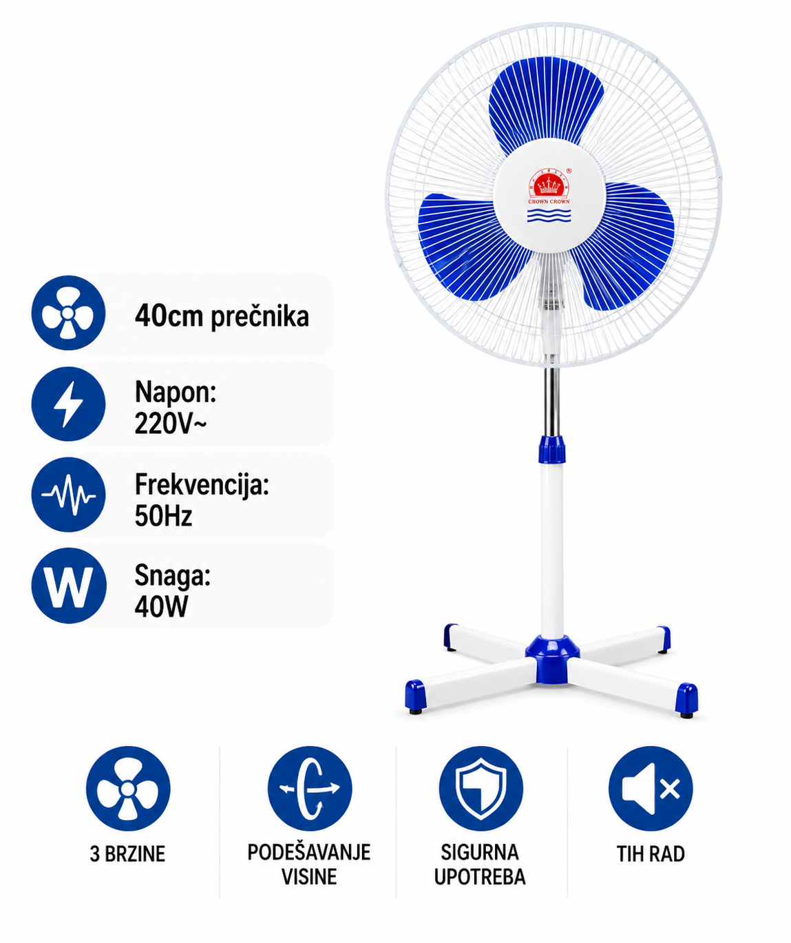 Samostojeći ventilator 40 cm (40W)